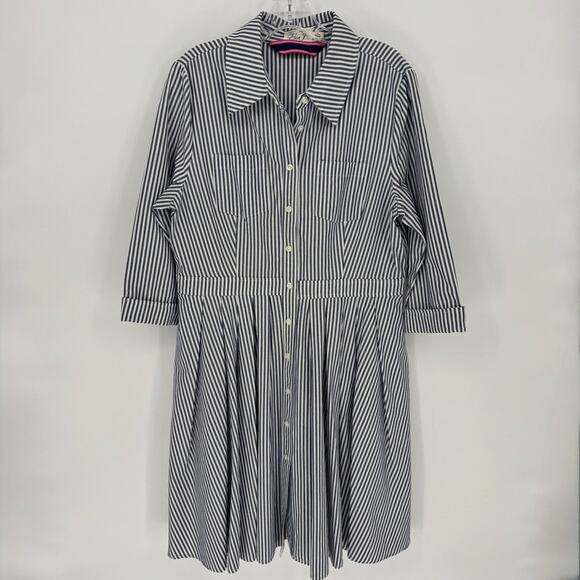 Eliza J Striped Button Front Fit & Flare Shirt Dress Half sleeve Navy Size 16 - Picture 2 of 9